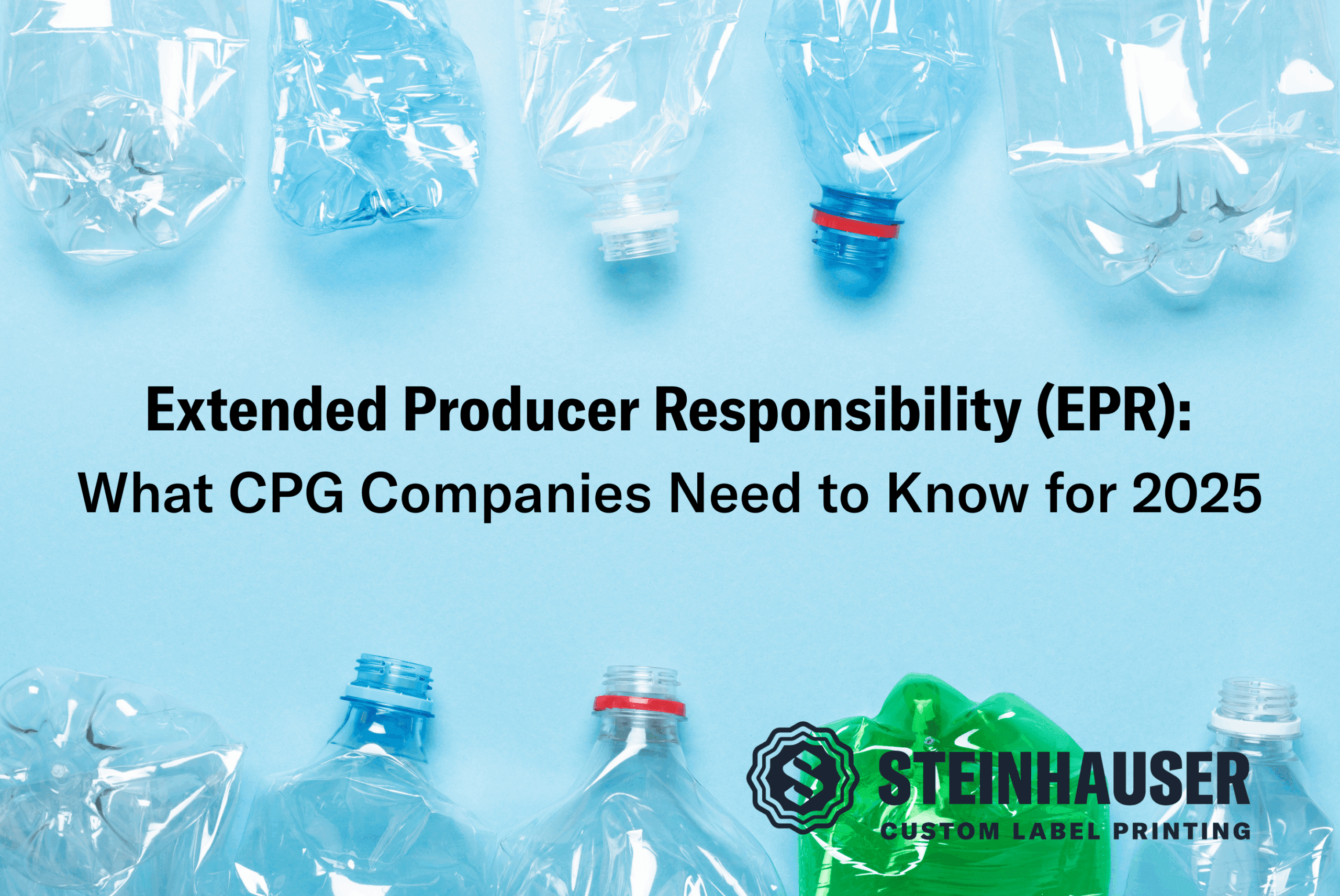 A graphic showing plastic bottles, a visual exmaple for the types of materials covered under extended producer responsibility laws.