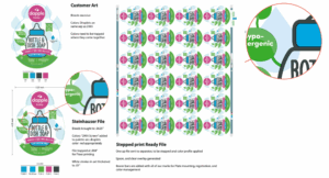 Side-by-side comparison of a customer’s original label design file and the final printed version after Steinhauser corrected setup issues for print.
