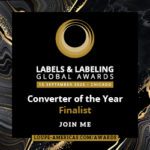 Gold and black graphic reading "Labels & Labeling Global Awards Converter of the Year Finalist
